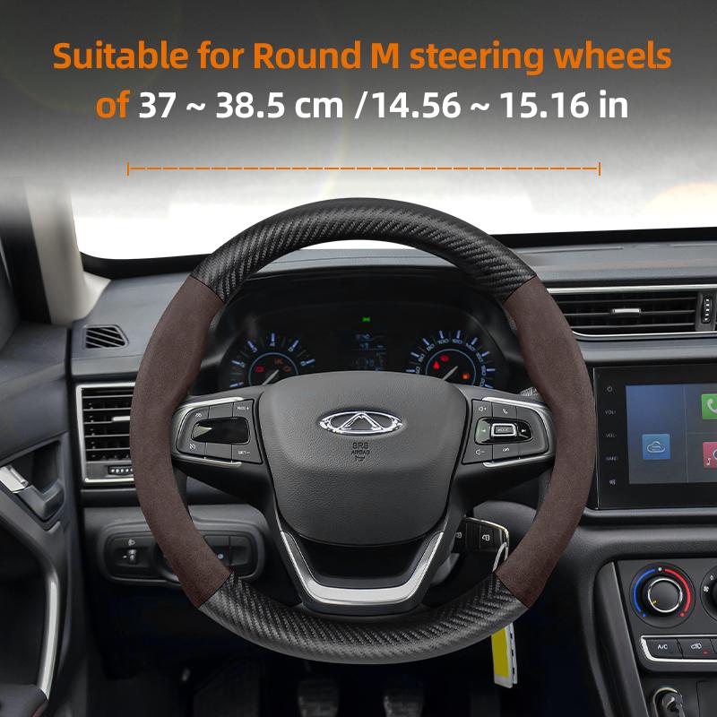 For CHERY Suede Carbon Fiber PU Leather Steering Wheel Cover Fit Tiggo 7 Pro Max 2 8 4 5 9 Qq Fx Arrizo Fulwin Omoda T11 QQ