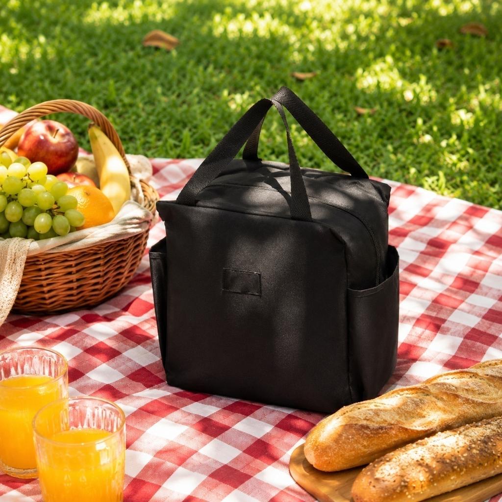 Fabric Zippered Picnic Bag with Large Capacity Compartment and Dual Carry Handles for Outdoor Use