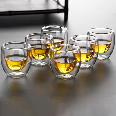 Lot de 6 mini-gobelets en verre double couche résistants à la chaleur, verres transparents tendance pour la vodka et le brandy