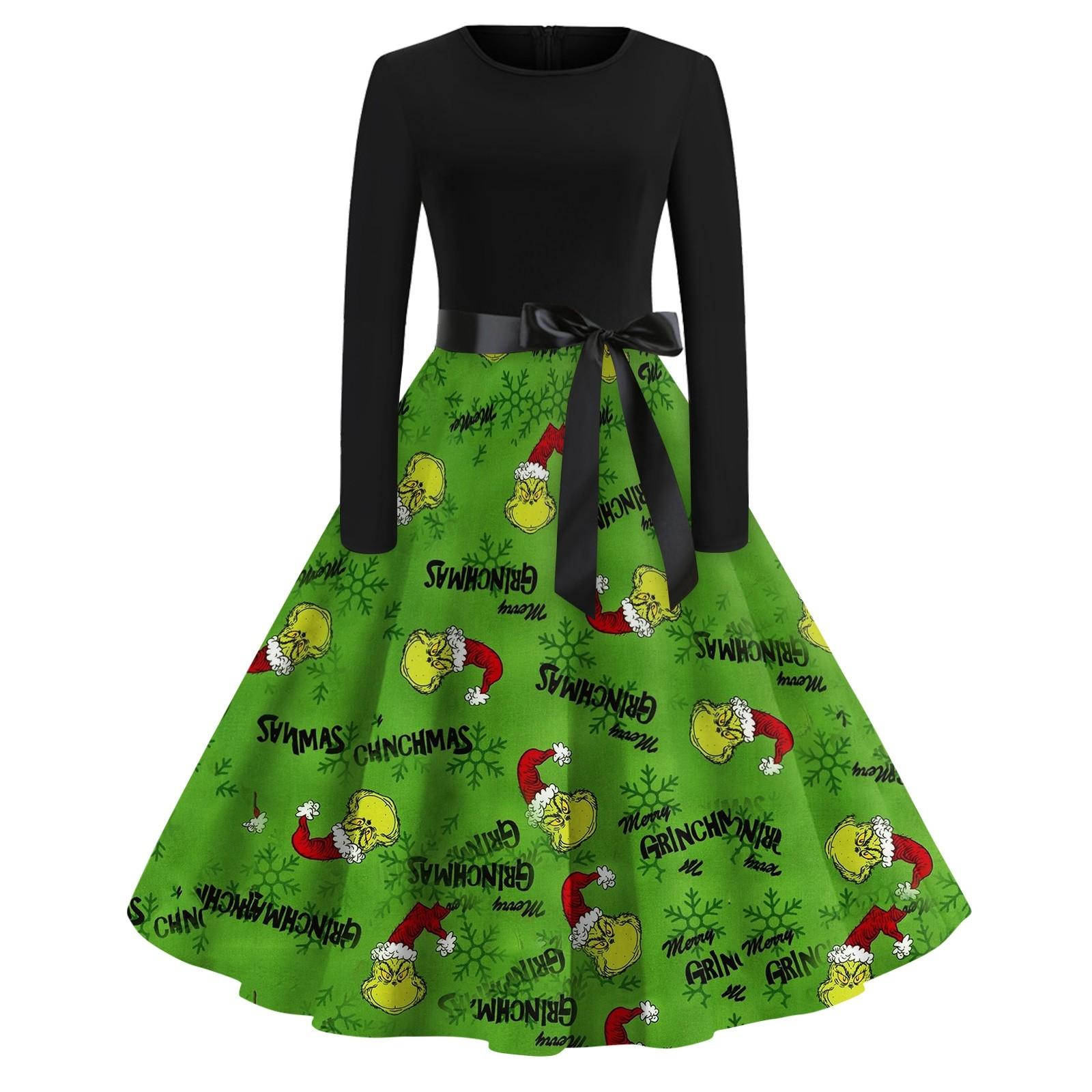 

Женское повседневное рождественское платье с круглым вырезом и широкими рукавами, облегающее платье L