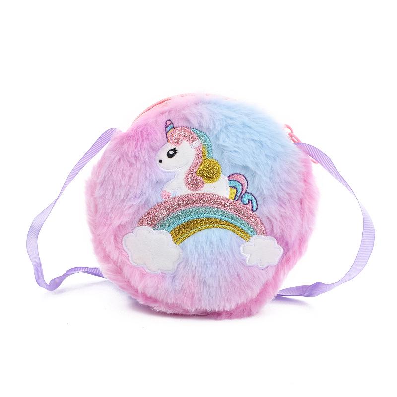 Unicorn Plush Crossbody Bag - Cute & Round Shoulder Bag for Girls with Coin Purse