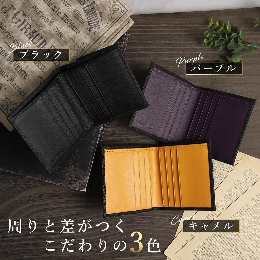 Premium Saffiano Compact Wallet with Ample All Genuine Black X Black [Mobitas] Men's Bi-fold Wallet, Leather, Storage, Scratch-Resistant, Leather,
