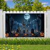 Scary Backdrop Skeleton Theme Spooky Decoration Halloween Night Banner Full Moon Halloween Banner For Scary Celebration Spooky