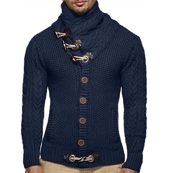 Men's Spring and Autumn Plus Size Thin Patchwork Warm Knitted Slim Button Solid Color Sweater Versatile, Breathable and Comfortable Sweater