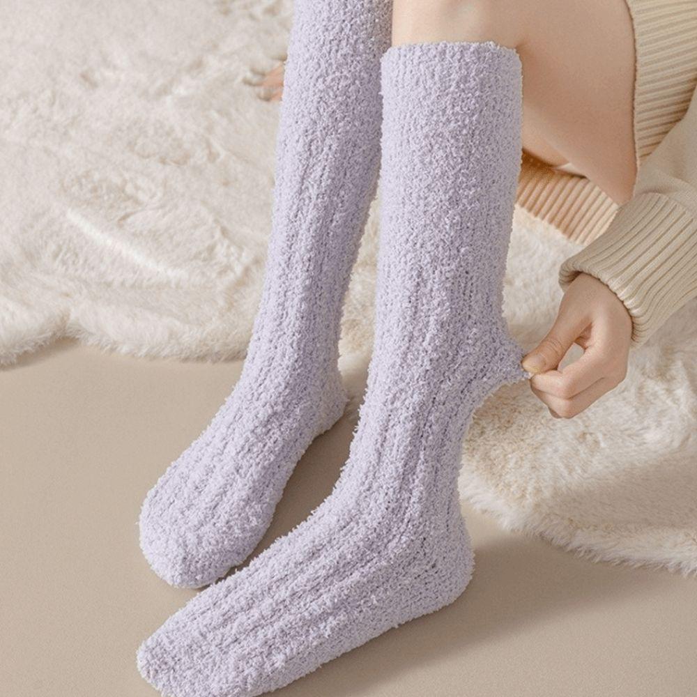 Thick Winter Sock Solid Color Women Stockings New Coral Fleece Stocking  Women