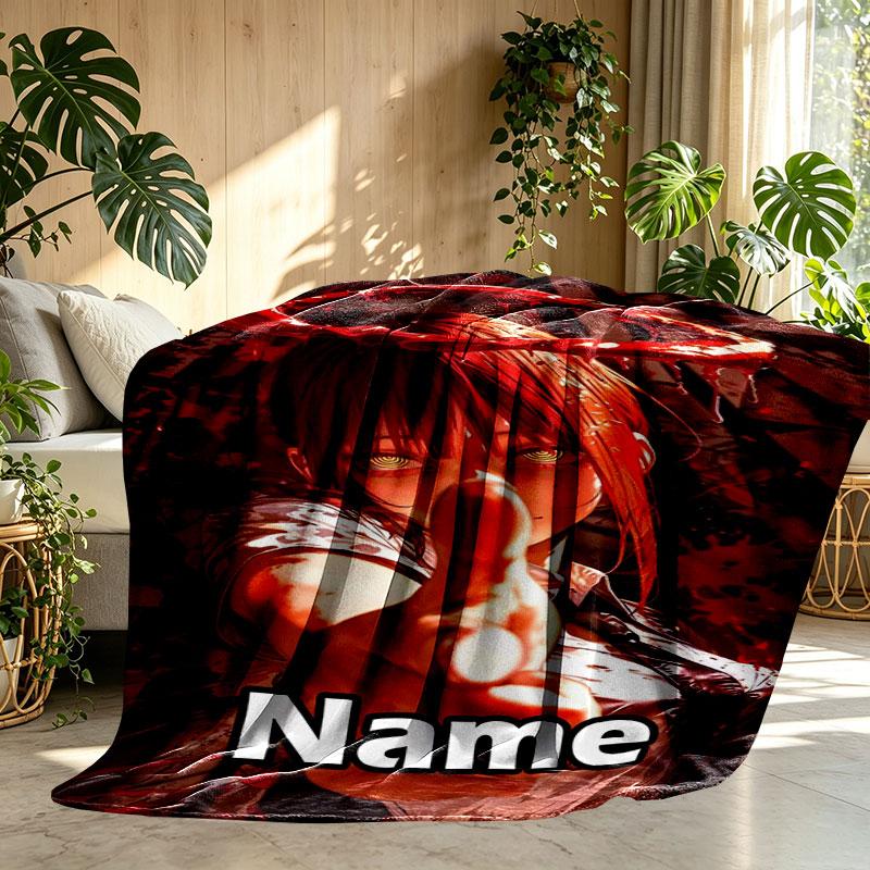 Custom Name Personalized Makima Chainsaw Man Print Blanket, Home Decor, Bedroom, Sofa, Camping, Couch, Gifts for Birthday Christmas