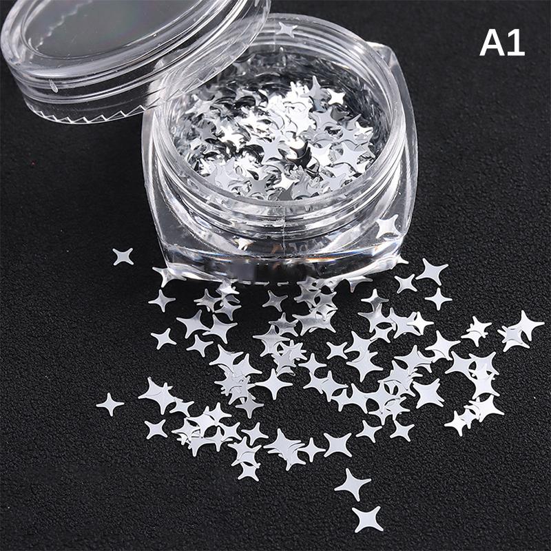 Shiny Silver Sequins Mix Shapes Star Letter Nail Glitter Slice Nail Art Stickers Decals Manicure Paillette Charms