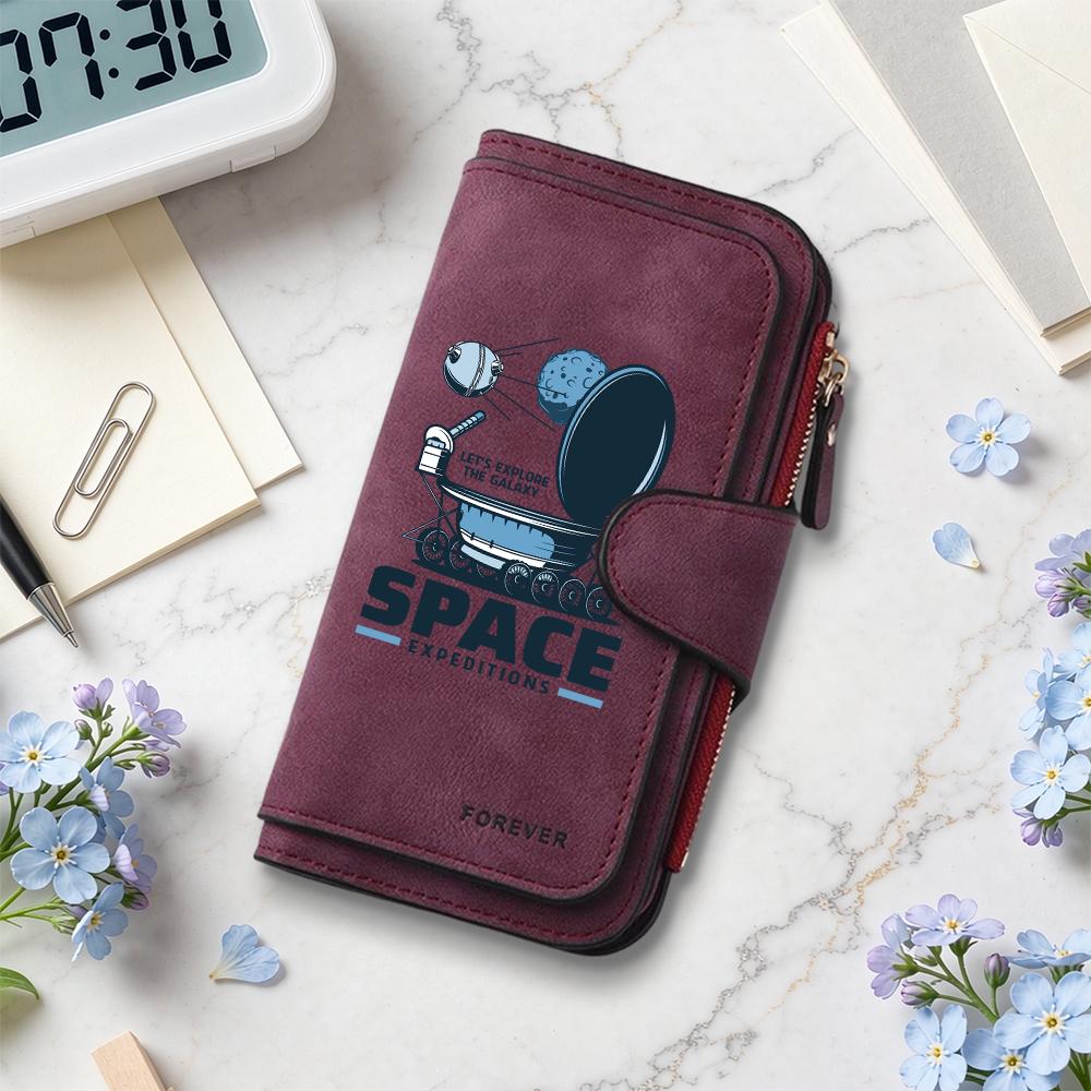 Space Expedition Long Wallet Fashion Portable PU Card Holder Stylish Daily Use Purse
