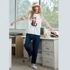 a02 Women's Casual Crew Neck Long Sleeve Cartoon Graphic Cotton T-Shirt