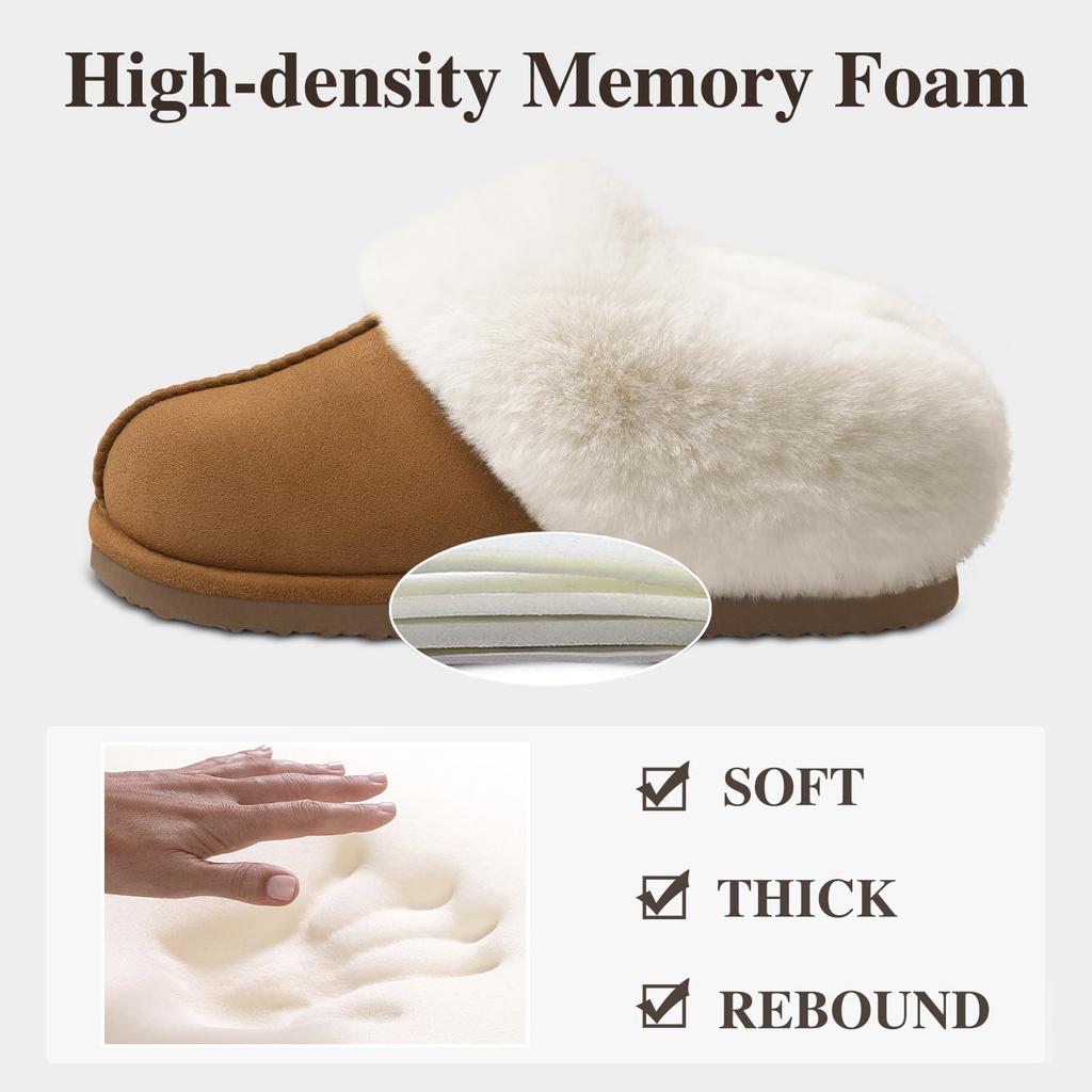 Fashion Crestar Women's Fuzzy House Slippers Winter Fluffy Memory Foam Suede Slippers with Faux Fur Collar Comfort Warm Indoor Slippers