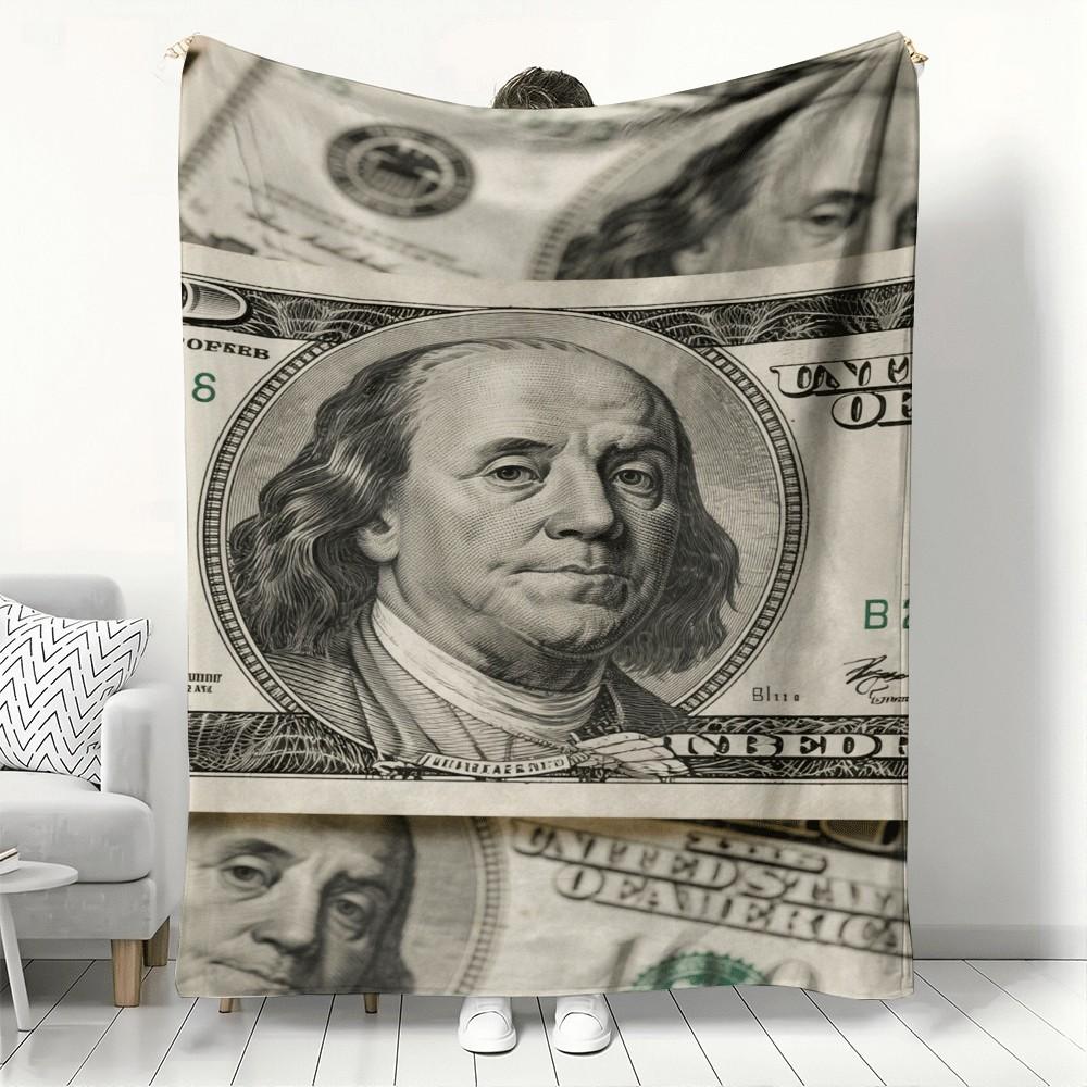 

Pattern of the US dollar bill Flannel printed blanket suitable for all seasons suitable for living room office sofa and travel 75x100cm