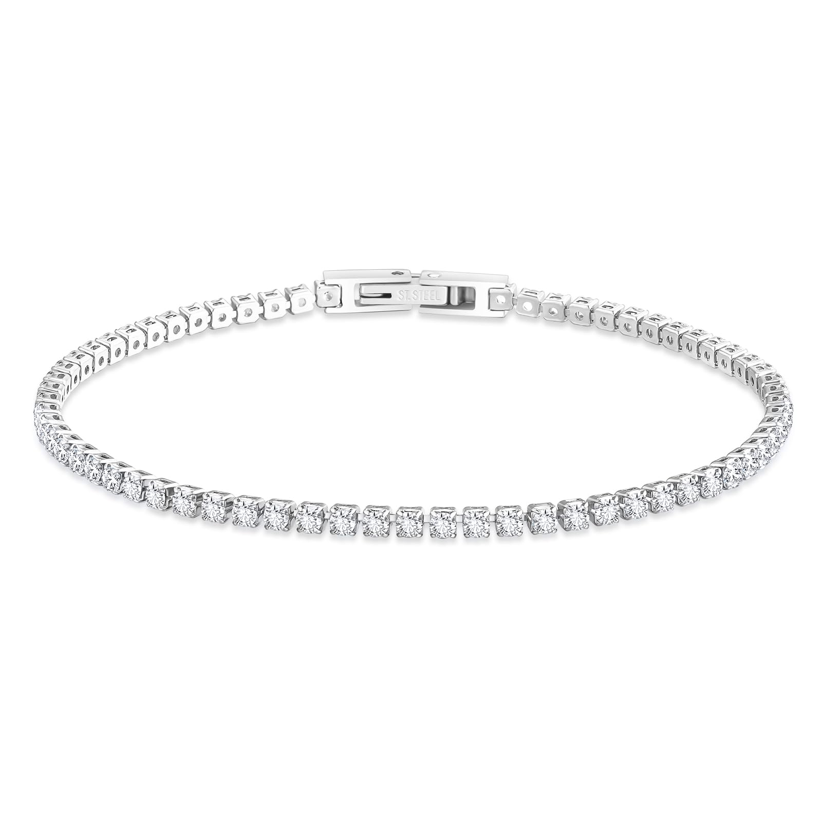 

KRKC&CO Women s Tennis Bracelet, 2mm Wide, Zirconia, 14K Gold Plated, Surgical Stainless Steel, CZ Diamonds, Hypoallergenic, Sparkling, Bling Jewelry,