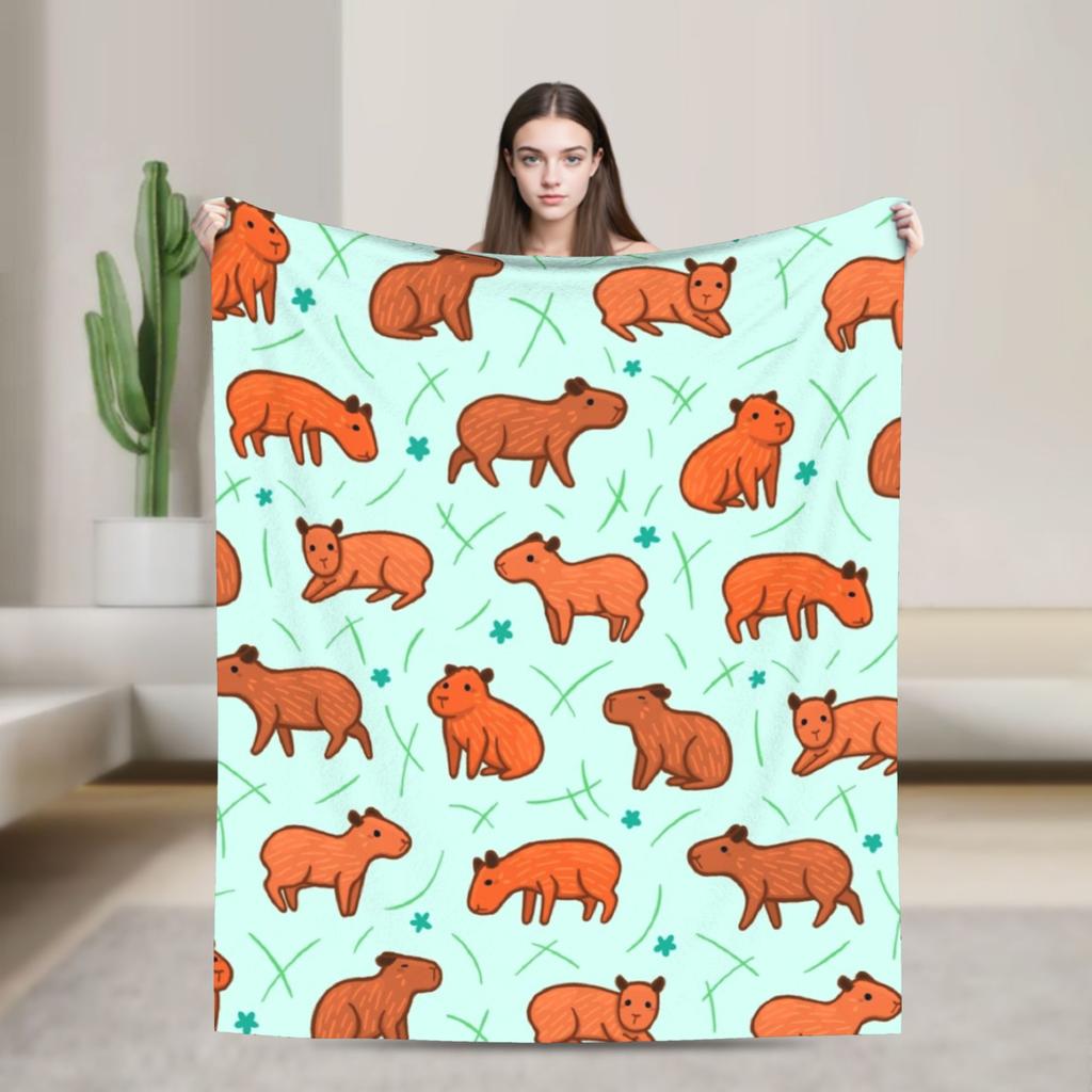 Capybara Pattern Fleece Blanket Kawaii Animal Funny Throw Blankets for Sofa Bedding Lounge 150*125cm Plush Thin Quilt