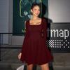 2026 European Fashion Women's Slim Fit Knit Bandage Dress with Square Neck and Long Sleeves