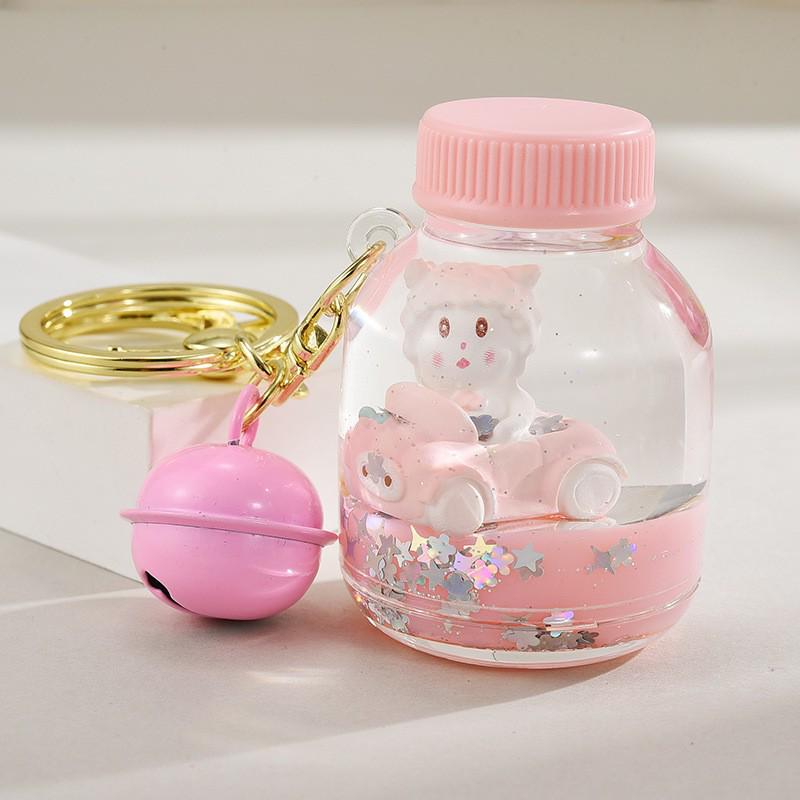 Cartoon Quicksand Bottle Car Keychain - Cute Girl Acrylic Bag Pendant Accessory