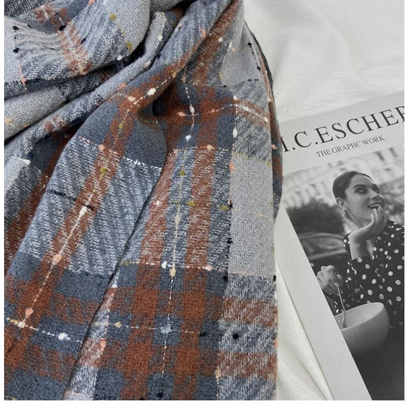 Scarf Women's Winter New Imitation Cashmere Plaid Scarf Student Sweet Warm Thickened Fringed Shawl