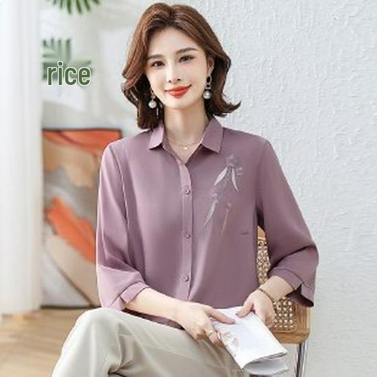 

Mom s Spring 2026 Elegant Slimming Seven-Sleeve Shirt for Middle-Aged & Elderly Women. 2XL фіолетовий