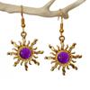 Gothic Cold Gold and Glass Purple Sun Earrings for Women