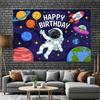 2D Astronaut Space Happy Birthday Backdrop Kids Birthday Party Photography Background Banner