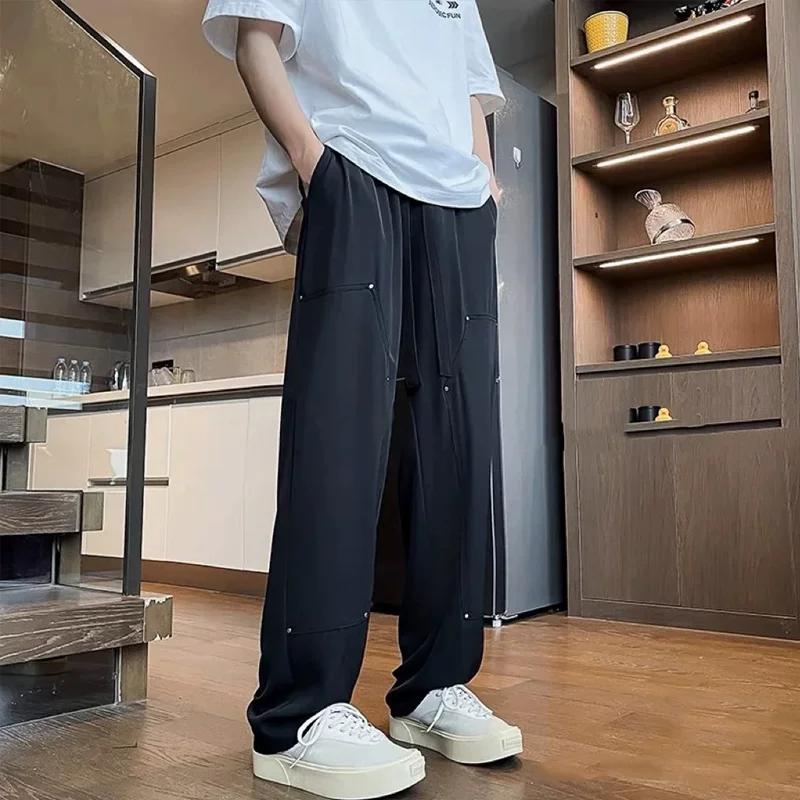 Bkcxzice Icebreaker Casual Straight-Leg Pants American Basketball Long Pants Autumn White Loose Trendy Sports Sweatpants Men