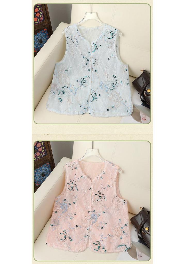 Spring/Summer National Style Jacquard Vest – Elegant Jacket for Middle-aged and Elderly Women