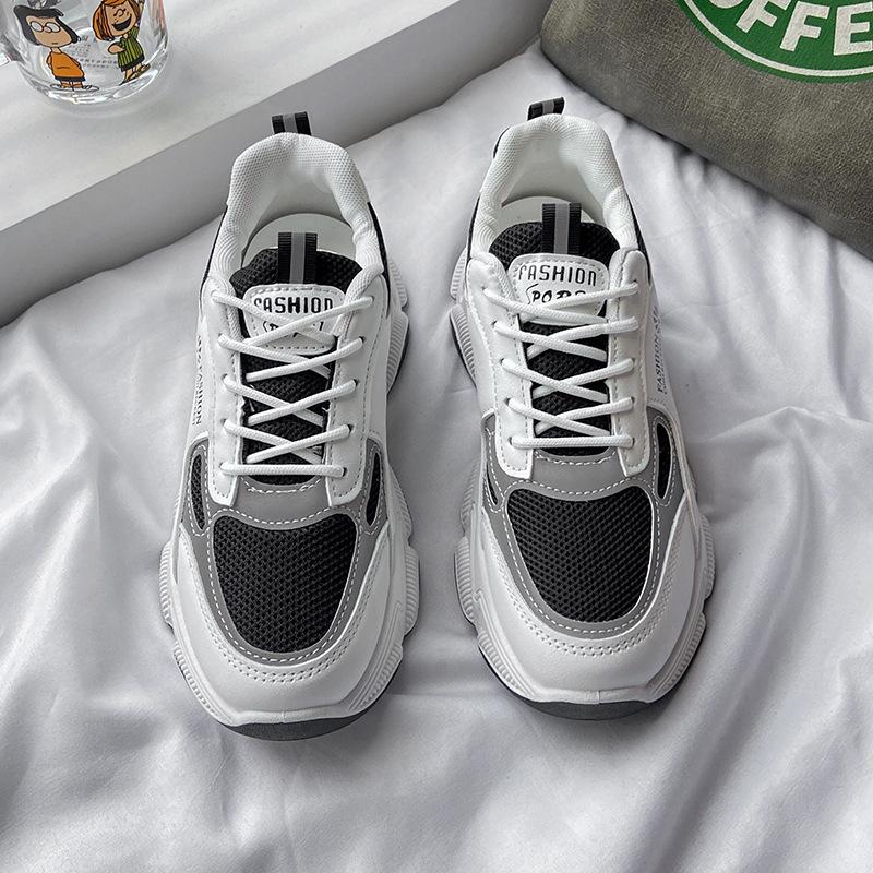Dad shoes women's ins trendy versatile mesh breathable women's shoes summer dad shoes reflective heightening platform shoes black and white