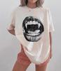 Vintage Vampire Fangs Shirt, Gothic Mouth Graphic Tee, Halloween Spooky Top, Dark Academia T-Shirt