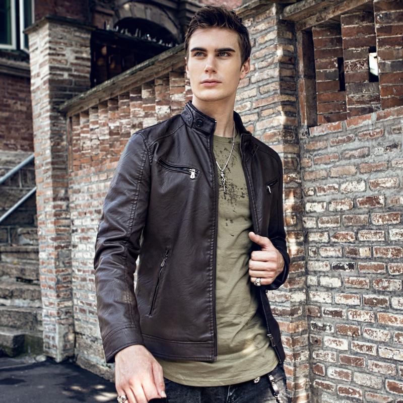 Korean Version Motorcycle Slim Leather Men's Pu Leather Jacket British Men's Leather Jacket