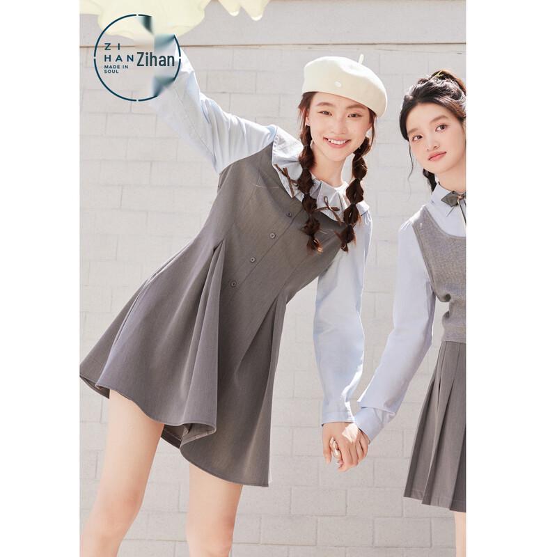 

ZIHAN Women s Sweet Fake Two-Piece Doll Collar A-Line Mini Dress S