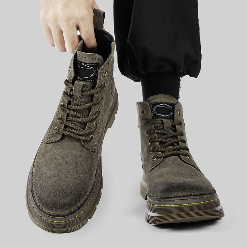 Fashion Men Ankle Boots Platform Leather Boots 2025 Fashion Brown Lace-up Boot High Top Comfortable Casual Shoes Non slip Work Men Boots
