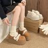 Retro Versatile Splicing Mao Mao Buckle Thick Sole Heightening Women's Winter New Velvet Cotton Shoes Snow Boots