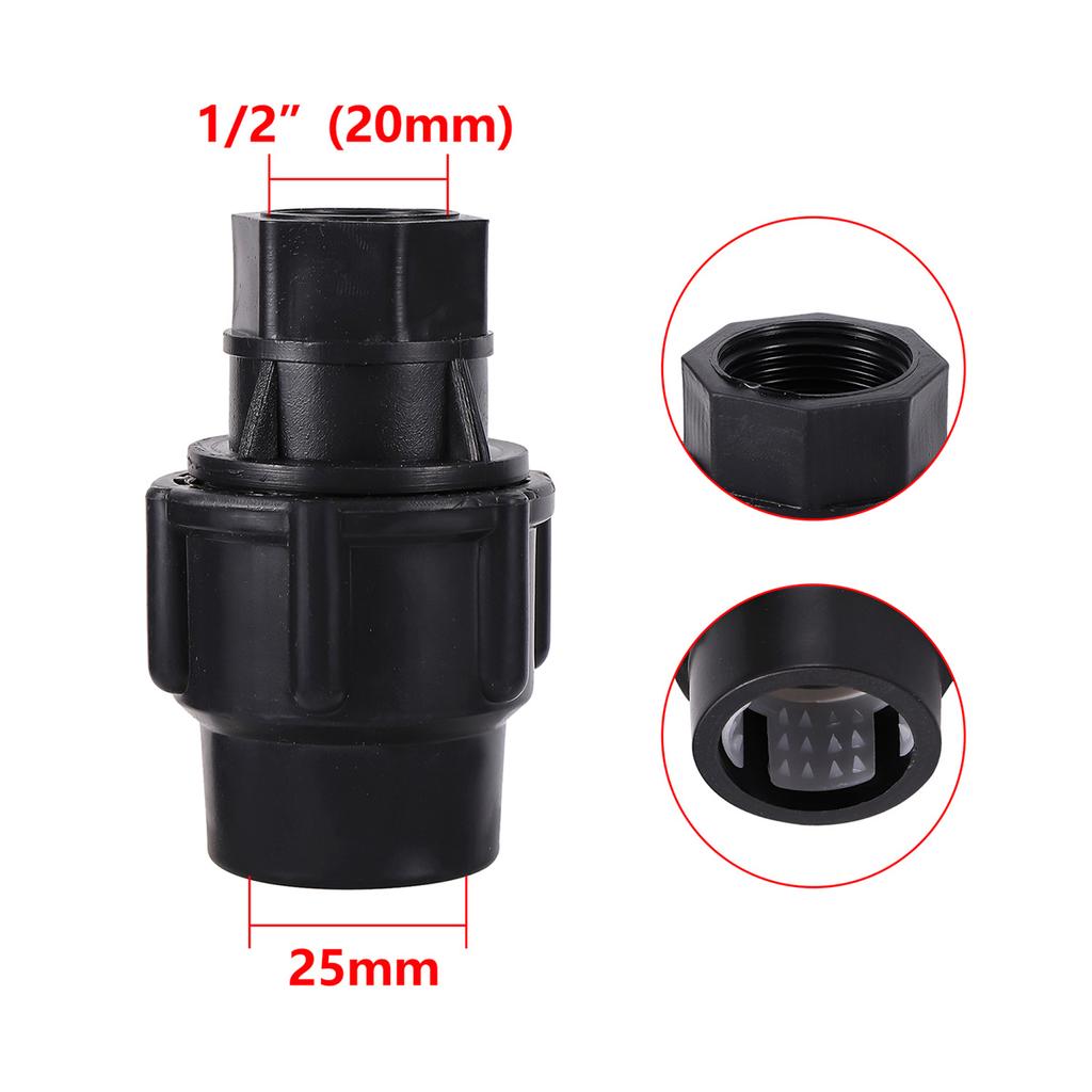 PE Pipe Black Straight Reducing Connector 20/25/32/40/50mm Tube Fitting 1/2" 3/4"1"1.2"1.5"Female/Male Thread Irrigation Adapter