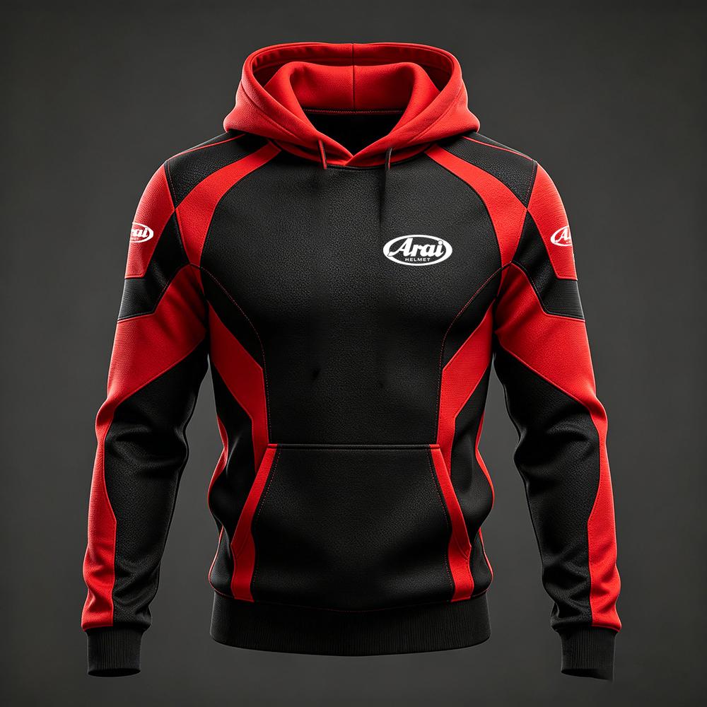 Men's Arai Racing Hoodie - Red/Black/White Color Block Motorsport Sweatshirt