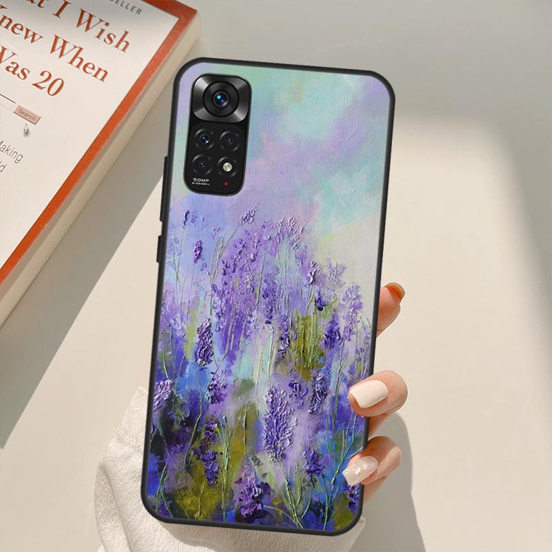 Lavender Purple Flower Case For Xiaomi Redmi Note 11 10 9 8 Pro Note 11S 10S 9S 8T K50 K40 9A 9C 10A 10C Cover
