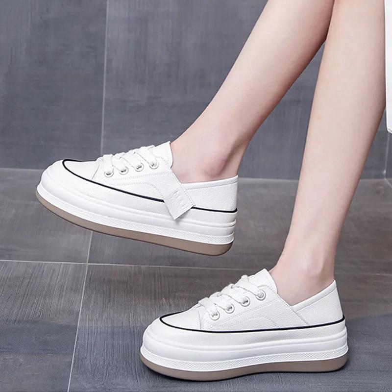 Neue Plateau-Sneaker Damen Herbst Trainer Atmungsaktives Leder Dünne Schuhe Mode Dicke Sohle Lässige Sportschuhe Klobige Sneaker