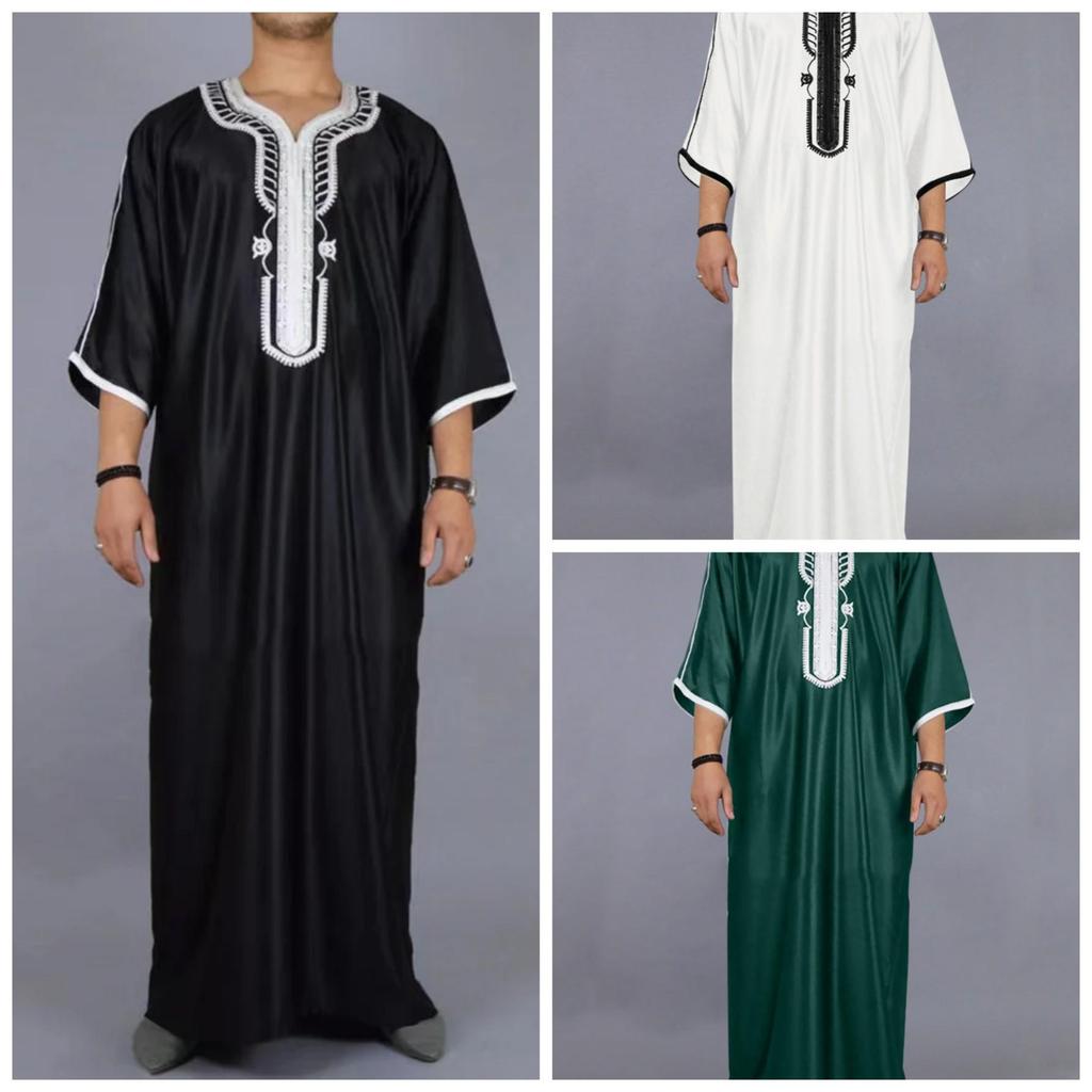 Muslim Fashion Abayas Men Patchwork Embroidery Long Robe Saudi Arab Kaftan Male Jubba Thobe Islamic Moroccan Abaya