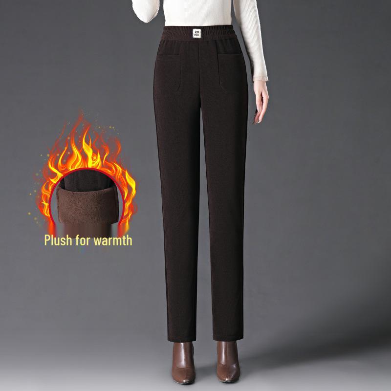 Nové dámské harémové kalhoty s vysokým pasem a fleecovou podšívkou - Plus size, Teplé, Ležérní, Silný žinylkový materiál pro podzim/zimu