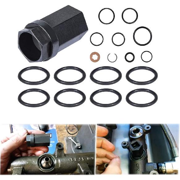 Diesel Nipple Cup Socket Kit Suitable for Ford 6.0L 2003-2007 High Pressure Oil Rail Ball Tube Repair with 8pcs Heavy Duty Viton O-Rings Leakproof