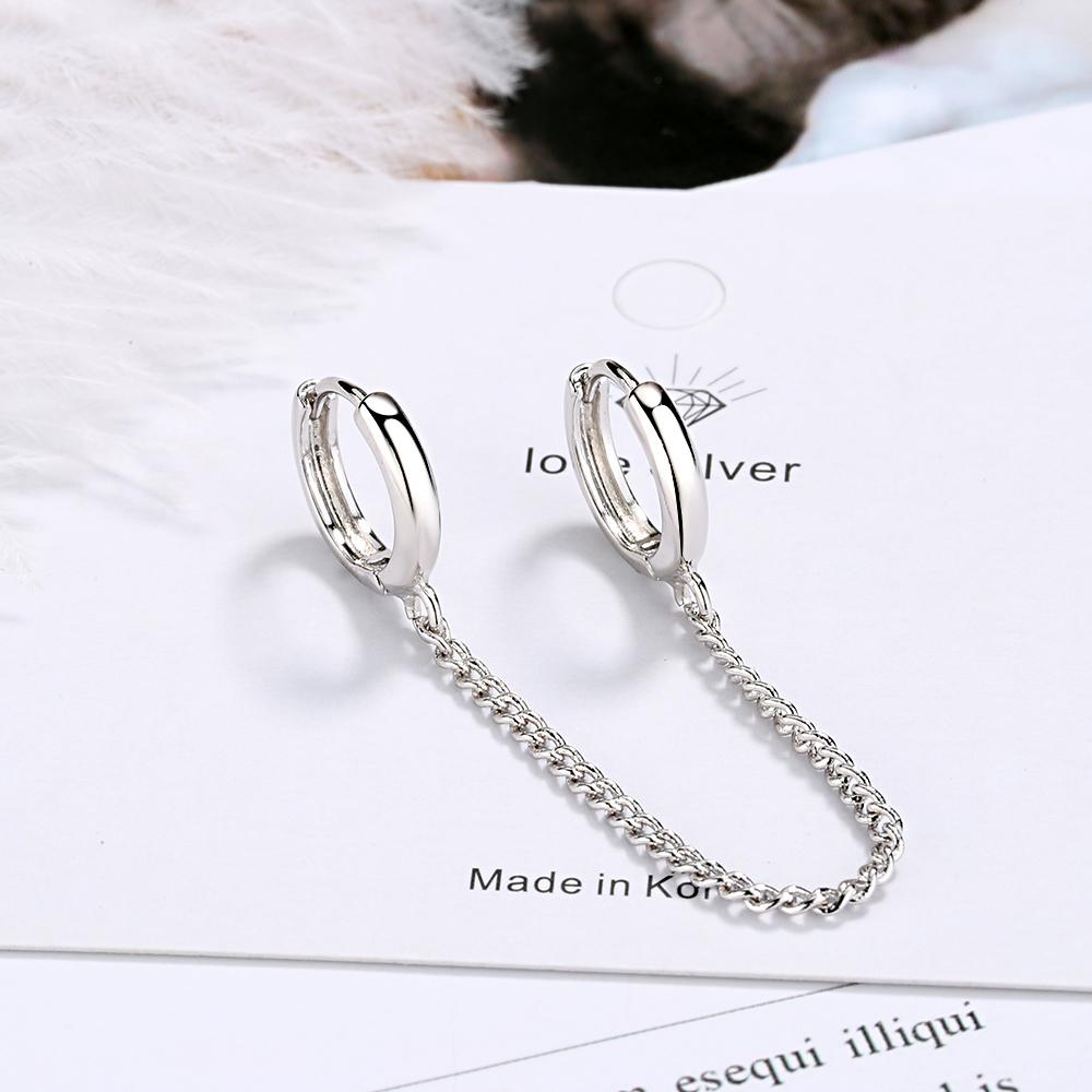 925 Silver Earring Fashion Personality Double Pierced Hole Chain Ear Bone Simple Wild Trend Boy Girl Silver Ear Jewelry