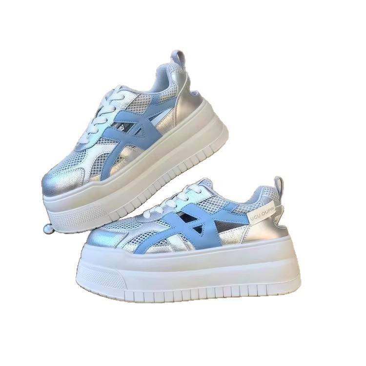Thick Baseplate Shoes Little White Shoes Women's Summer Mesh Breathable Sneakers Hollow Hole Shoes