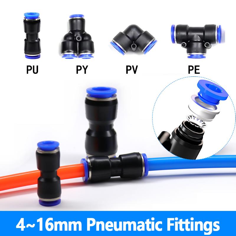 2/5/10Pcs Pneumatic Push In Fittings Quick Connect Air Hose Fitting PY PU PV PE OD 4~16mm Compressed Air Tube Pipe Joints