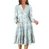 Women's V-Neck Flowing Layered Bohemian Long Sleeve Floral Print Dress