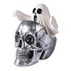 Mini Skull Head with Ghost Figurine Spooky Skeleton Head Ghost Halloween Decor for Gothic Porch Indoor Office Desk Tabletop Mantel Decoration