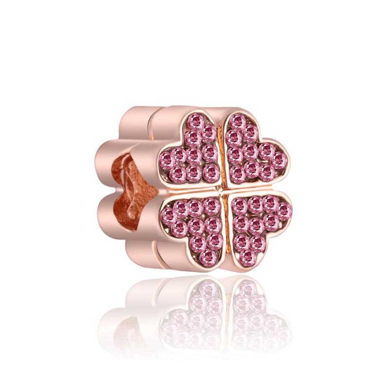 Fashion Rose Gold Plated Crystal Love Heart Flower Charms Bead Fit Original Bracelet Charm Pendants for DIY Jewelry Making