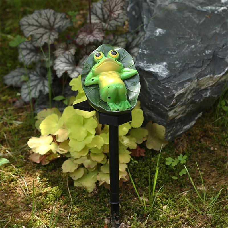 Lazy Frog Solar LED Garden Stake Light - Resin Figurine, Waterproof Outdoor Decor for Yard Patio Lawn & Pathway Funny Gift Idea