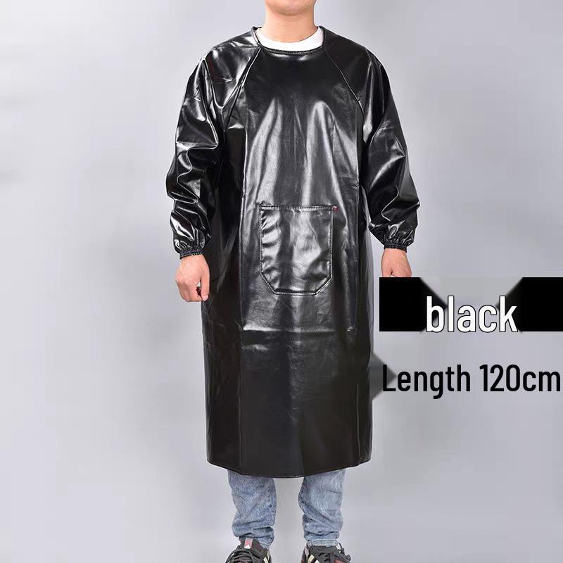Unisex Wasserdichte Ölbeständige Weiche Leder Schürze mit Langen Ärmeln, Übergröße, Wendbar für Küche und Arbeitskleidung gray