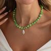 European and American Green Acrylic Beaded Baroque Pearl Necklace, Niche Retro French Round Bead Jewelry