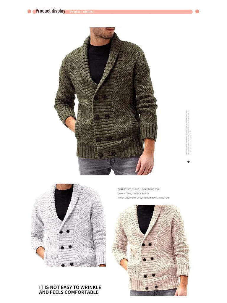 Men's Long Sleeve Solid Color Knitwear - Autumn/Winter Fashion, Comfortable Lapel Design.