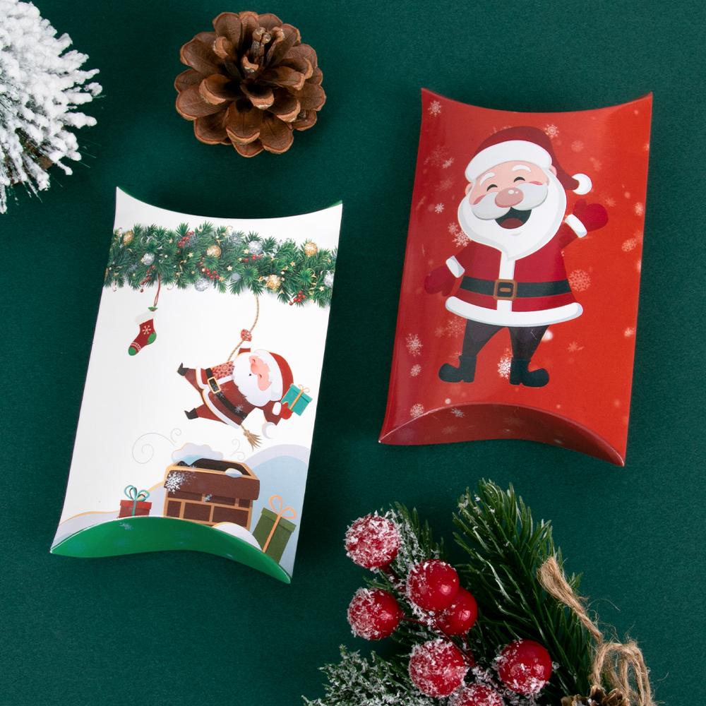 12/24pcs Christmas Pillow Shape Treat Candy Boxes Xmas Eve Cookie Gift Packaging Box 2025 Merry Christmas New Year Present Decor