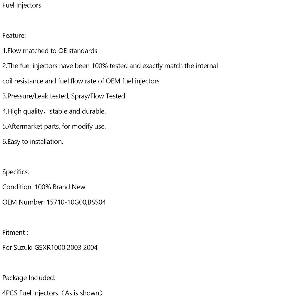 4PCS 15710-10G00 Fuel Injector Repair BSS04 For Suzuki GSXR1000 2003-2004